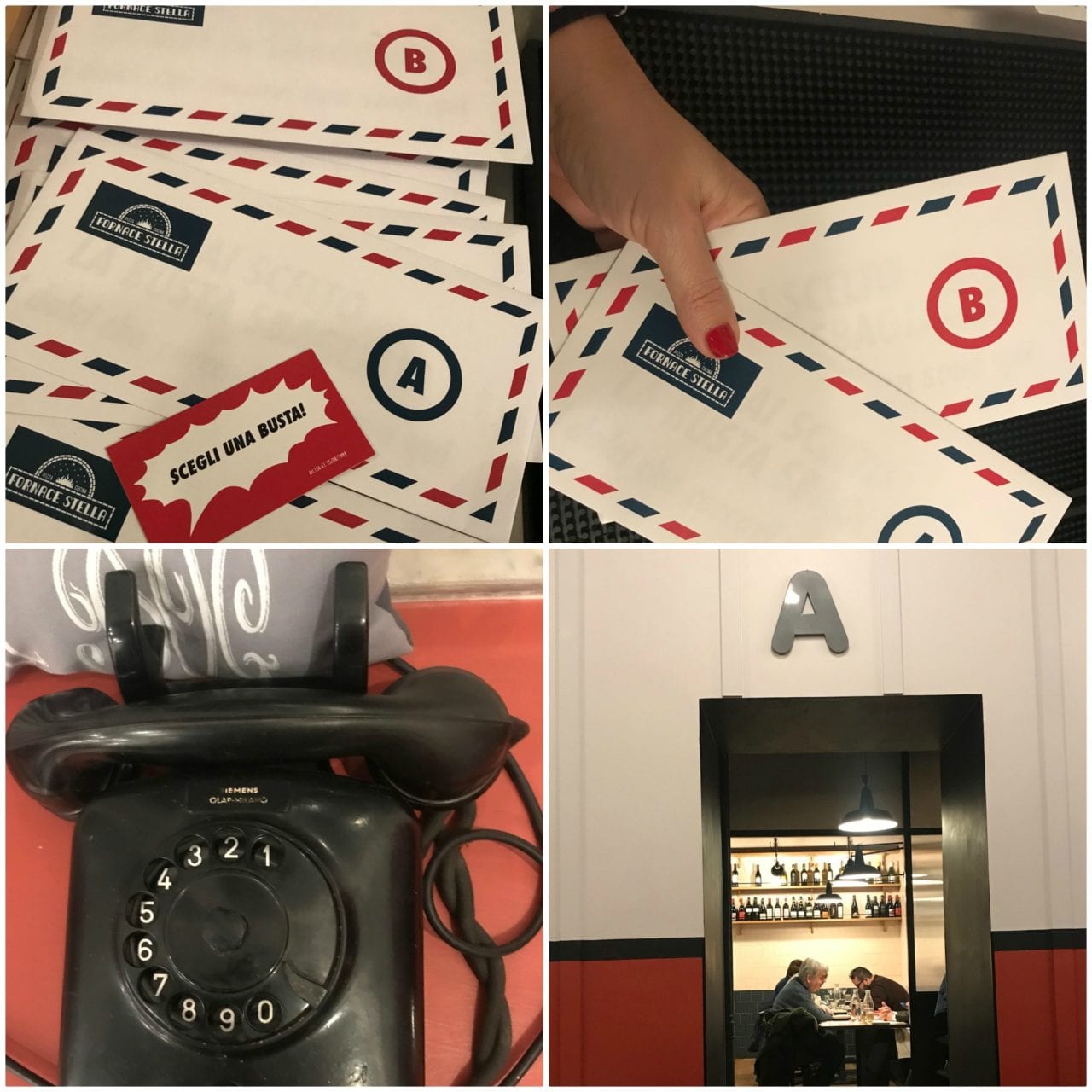 Il gioco delle buste per la scelta del dolce, il telefono nero e la sala interna
