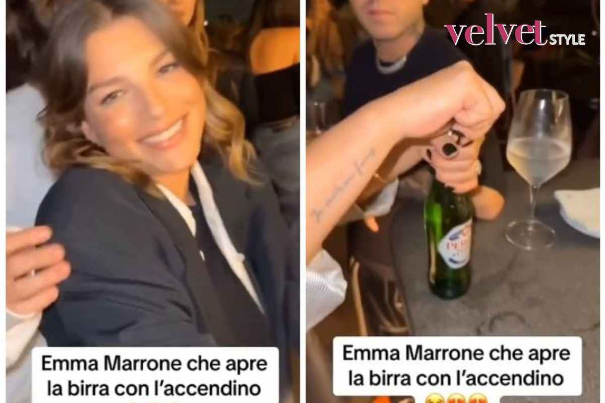 Emma, apre la birra con l'accendino video virale